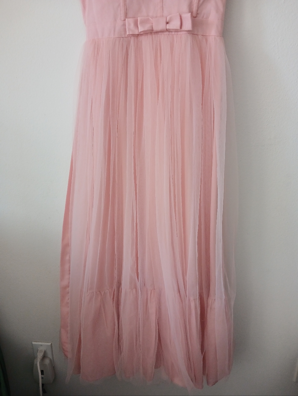 Blush PINK Tulle Midi DRESS Ruffle Bow Waist MABLE Graduation Wonen's Size M - Picture 5 of 15